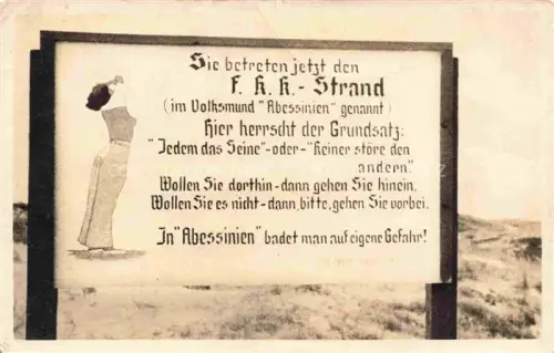 AK / Ansichtskarte Abessinien FKK-Strand SYLT Insel Schleswig-Holstein Schild am Strand