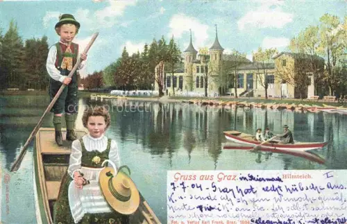 AK / Ansichtskarte GRAZ  Steiermark AT Hilmteich Ruderboot Trachten