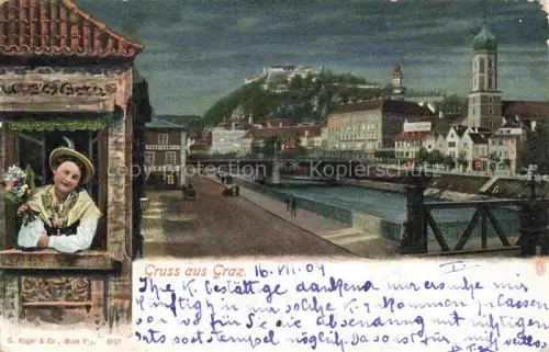 AK / Ansichtskarte GRAZ  Steiermark AT Teilansicht Blick zum Schlossberg Trachten