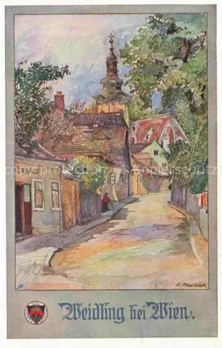 AK / Ansichtskarte Weidling WIEN AT Ortsmotiv mit Kirche Fallboeck Kuenstlerkarte