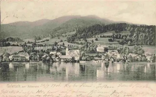 AK / Ansichtskarte Unterach Attersee Oberoesterreich AT Ansicht vom See aus