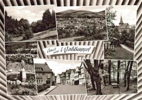 AK / Ansichtskarte Waldkappel Hessen Panorama Kirche Brunnen Ortszentrum Waldpartie