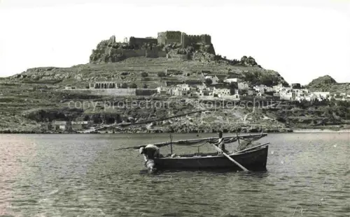 AK / Ansichtskarte Lindos Lindo Rhodes Greece Ruine Fischerboot Panorama