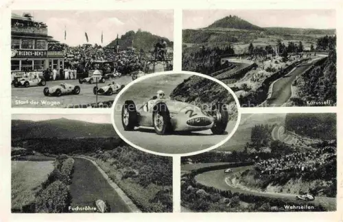 AK / Ansichtskarte Nuerburgring Autorennstrecke Eifel Adenau Rheinland-Pfalz Start Karussell Fuchsroehre Wehrseifen Rennwagen