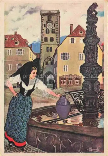 AK / Ansichtskarte Ribeauville Rappoltsweiler 68 Haut Rhin Fontaine Costumes Kuenstlerkarte