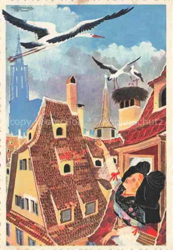 AK / Ansichtskarte Strassburg  Strasbourg 67 Bas-Rhin Les Cigognes Kuenstlerkarte