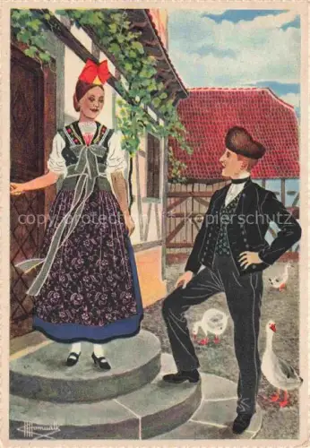 AK / Ansichtskarte Oberseebach Wissembourg Weissenburg Alsace 67 Bas-Rhin Trachten Junges Paar Kuenstlerkarte