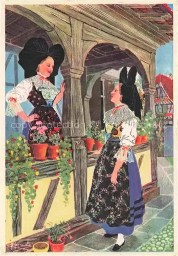 AK / Ansichtskarte Hoert Horst Hoerdt Strasbourg 67 Bas-Rhin Jeunes filles Costumes Kuenstlerkarte