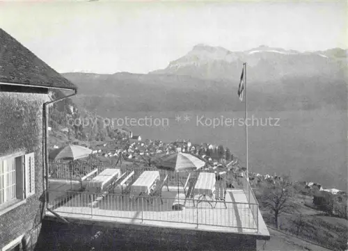 AK / Ansichtskarte Gersau Vierwaldstaettersee SZ Pension Restaurant Platten mit Blick auf Niederbauen