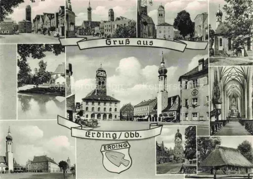 AK / Ansichtskarte Erding Bayern Teilansichten Stadtzentrum Kirche Rathaus