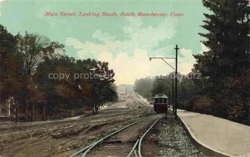AK / Ansichtskarte Manchester Connecticut USA Main Street looking south Tram