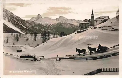 AK / Ansichtskarte Wiesen Albula GR Winteridyll Pferdeschlitten Kirche