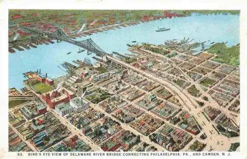 AK / Ansichtskarte PHILADELPHIA  Pennsylvania USA Birds Eye view of Delaware River Bridge