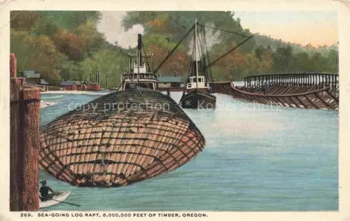 AK / Ansichtskarte Portland Oregon USA Sea Going Log Raft Feed of Timber