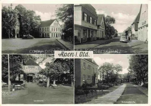 AK / Ansichtskarte Apen Ammerland Niedersachsen Marktplatz Hauptstrasse Leuchtturm Bahnhofstrasse