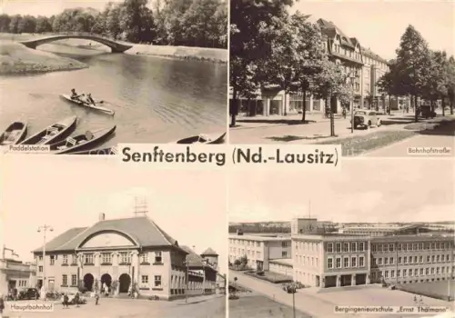 AK / Ansichtskarte Senftenberg  Niederlausitz Brandenburg Paddelstation Bahnhofstrasse Hauptbahnhof Bergingenieurschule Ernst Thaelmann