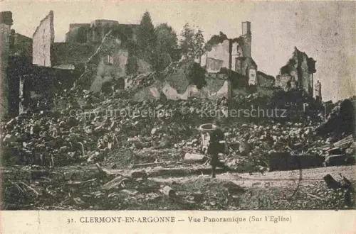 AK / Ansichtskarte Clermont-en-Argonne VERDUN 55 Meuse Vue panoramique sur l'église Ruines Grande Guerre Truemmer 1. Weltkrieg