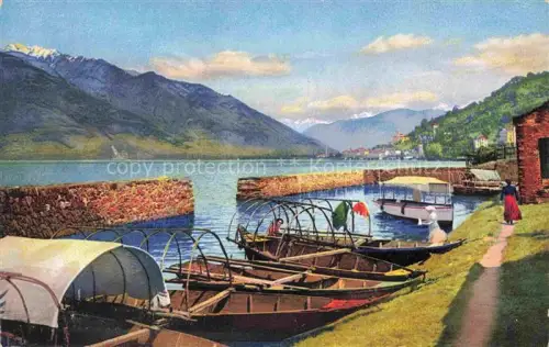 AK / Ansichtskarte Vira -Gambarogno Locarno TI Panorama Uferpartie am Lago Maggiore Photochromie Kuenstlerkarte