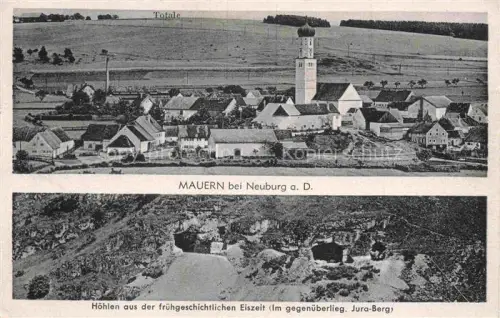 AK / Ansichtskarte Mauern Neuburg Donau Rennertshofen Bayern Ortsansicht mit Kirche Hoehlen aus der Eiszeit im Jura-Berg Luftaufnahme