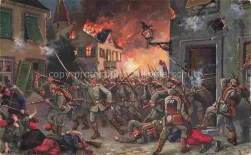 AK / Ansichtskarte Muelhausen Elsass Voelkerkrieg 1914-15 Strassenkampf Kuenstlerkarte
