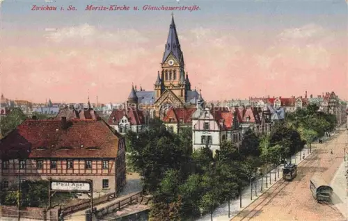 AK / Ansichtskarte ZWICKAU  Sachsen Moritz-Kirche und Glauchauerstrasse