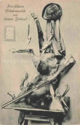 AK / Ansichtskarte Jagd Chasse Hunting-- Neu Jahr Gruesse Hirsch 