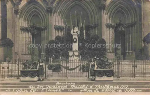 AK / Ansichtskarte MULHOUSE Muehlhausen 68 Haut-Rhin Souvenir du Ier 14 Juillet Eglise Sainte Etienne Place de l'Hôtel de Ville