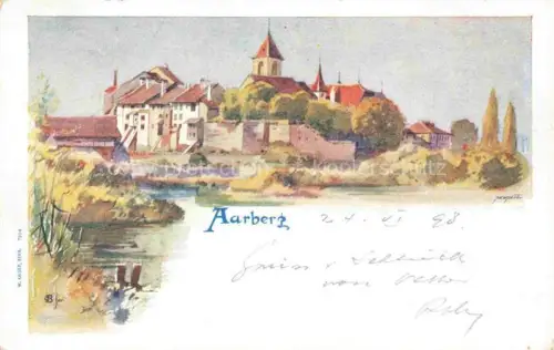 AK / Ansichtskarte Aarberg BE Ansicht mit Kirche Kuenstlerkarte