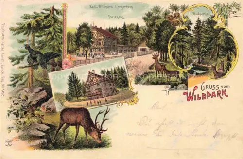 AK / Ansichtskarte Langnau Albis Horgen ZH Restaurant Wildpark Waldpartie Hirsche Auerhahn Litho