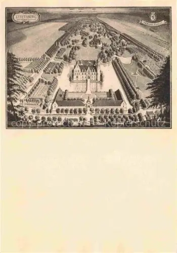 AK / Ansichtskarte Luetetsburg NORDEN Ostfriesland Niedersachsen Schloss Illustration aus der Vogelperspektive