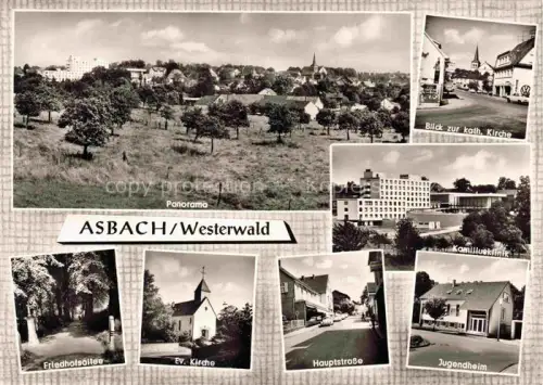 AK / Ansichtskarte Asbach Westerwald Neuwied Rheinland-Pfalz Hauptstrasse Friedshofsallee Ev. Kirche 
