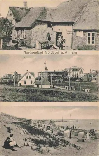 AK / Ansichtskarte Norddorf AMRUM Nordfriesland Schleswig-Holstein Friesenhaeuser Strandpartie