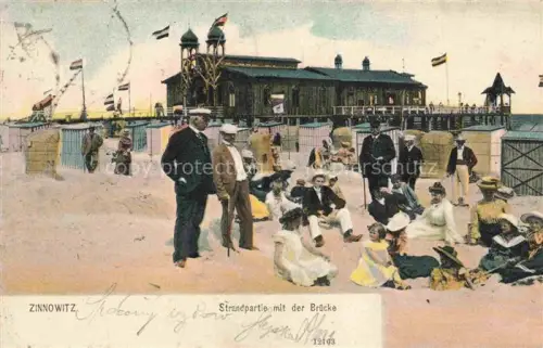 AK / Ansichtskarte ZINNOWITZ Ostseebad Strandpartie mit der Bruecke