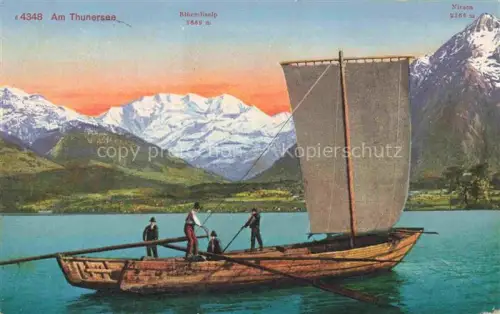 AK / Ansichtskarte THUN Thoune BE Segelboot auf Thunersee Alpenblick Bluemlisalp Niesen Kuenstlerkarte