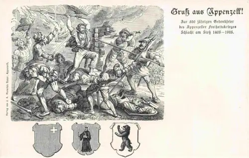 AK / Ansichtskarte Appenzell-Stadt IR 500jaehrige Gedenkfeier des Appenzeller Freiheitskrieges Schlacht am Stoss 1405-1905 Kuenstlerkarte