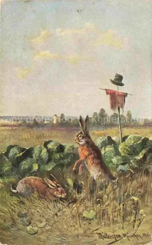 AK / Ansichtskarte MueLLER junior Kuenstlerkarte Muenchen Hasen Weissgraufeld 