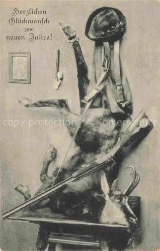 AK / Ansichtskarte Ziegen Goat Chevre-- Gewehr Neujahr Gruesse