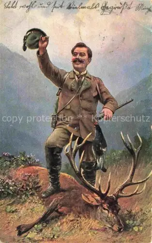 AK / Ansichtskarte Jagd Chasse Hunting-- Hirsch
