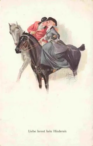 AK / Ansichtskarte PFERDE Horses Cheval Hindernis Kuss 