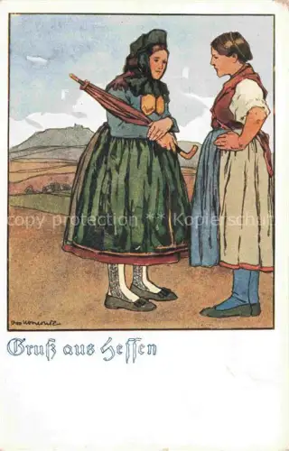 AK / Ansichtskarte Gruss aus Hessen Trachten 