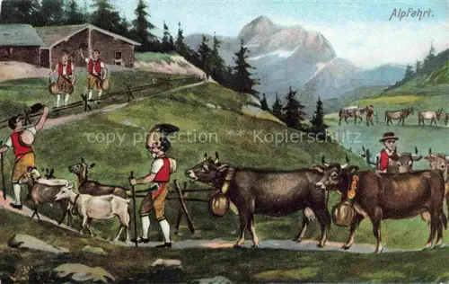 AK / Ansichtskarte Kuhglocke Alpfahrt Kuehe Ziegen 