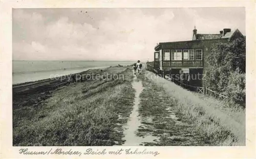 AK / Ansichtskarte HUSUM  Nordfriesland Norsee Schleswig-Holstein Partie am Deich mit Gaststaette Erholung