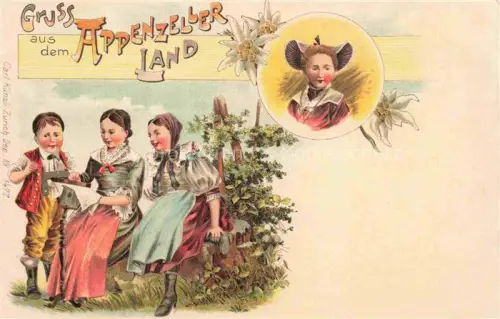 AK / Ansichtskarte Appenzell-Stadt IR Trachten Kinder Appenzeller Land Kuenstlerkarte