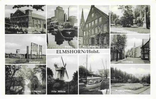 AK / Ansichtskarte ELMSHORN Pinneberg Schleswig-Holstein Reit- und Fahrschule Hafen Haus Moehring Moltke-Denkmal Sandberg Oberau Muehle Rosengarten