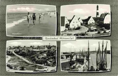 AK / Ansichtskarte Hoernum Sylt Badestrand Strandweg Blick zum Leuchtturm Hafen