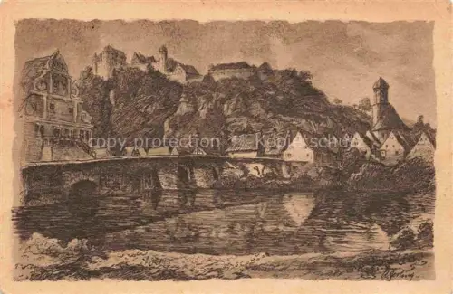 AK / Ansichtskarte Harburg Schwaben Woernitzbruecke Kuenstlerkarte