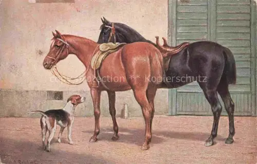 AK / Ansichtskarte PFERDE Horses Cheval Hund Jagdpferde Carl Reichert 