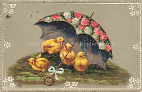 AK / Ansichtskarte VoeGEL Birds Oiseaux Uccelli Pajaros-- Kueken Regenschirm 