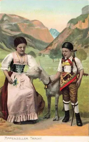 AK / Ansichtskarte Ziegen Goat Chevre-- Appenzeller Trachten 