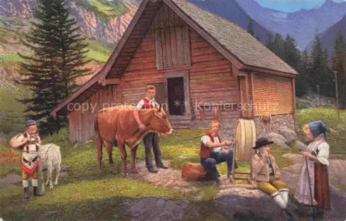AK / Ansichtskarte Landwirtschaft Agriculturo Agriculture-- Appenzeller Sennhuette Kinder Ziege Kuh